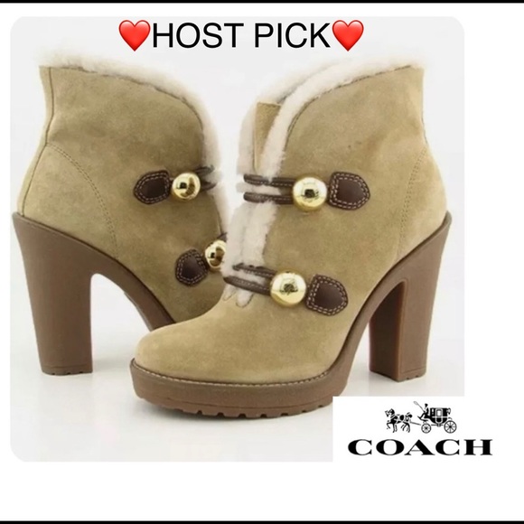 Coach Shoes - *HOST PICK* Coach Lenora brown and tan leather suede and shearling booties boots